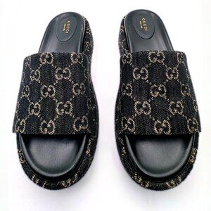 Authentic Gucci Black Denim Slide with Dust Bag and Box